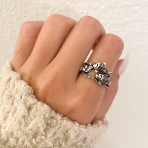 925 Sterling Silver Fish Ring School of Fish Ring Dainty Adjustable Ring